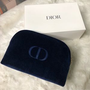 DIOR Beauty CD Logo Navy Velvet Cosmetic Makeup Bag clutch Pouch case